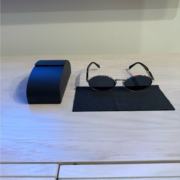 PRADA Engraved Logo Metal & Plastic Oval Sunglasses - Picture 3 of 10